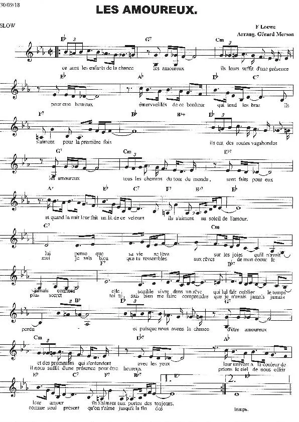 télécharger la partition d'accordéon Les Amoureux (Arrangement : Gérard Merson) (Slow) au format PDF