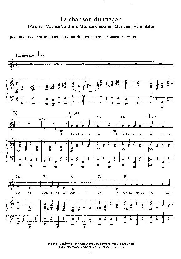 télécharger la partition d'accordéon La chanson du maçon (Fox) au format PDF