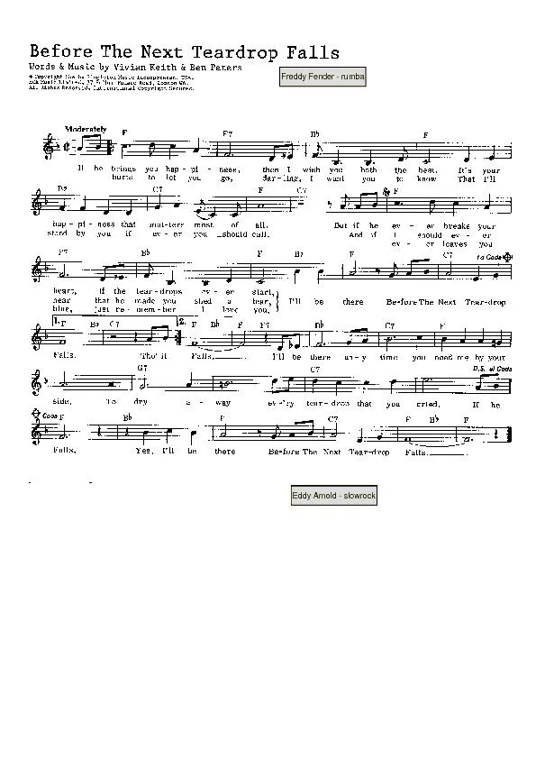 télécharger la partition d'accordéon Before the next teardrop falls (Chant : Freddy Fender) (Rumba) au format PDF
