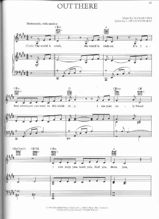 télécharger la partition d'accordéon Out There (From : The Hunchback of Notre Dame / Le Bossu de Notre Dame) au format PDF