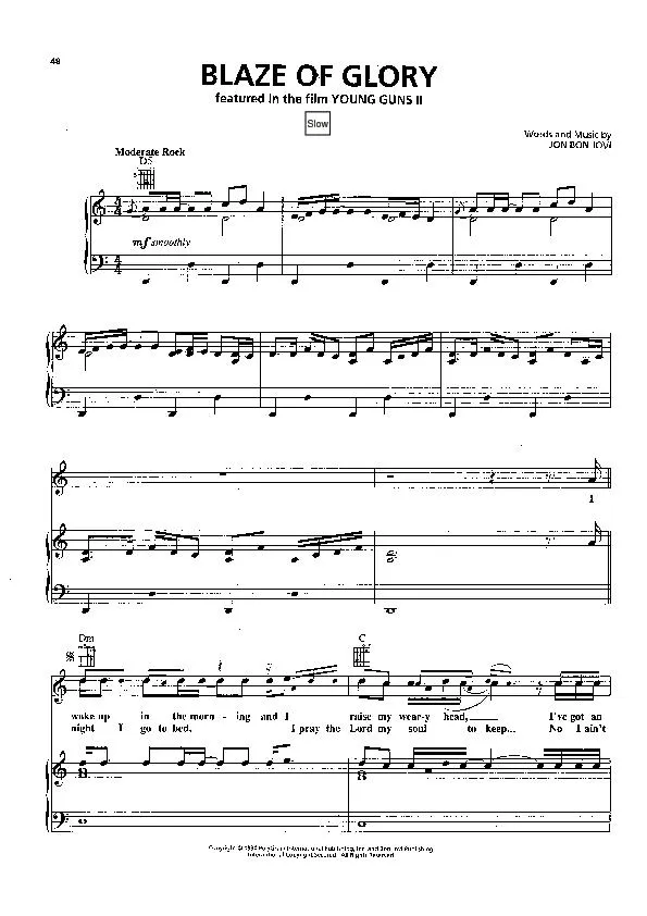 télécharger la partition d'accordéon Blaze of glory (Du Film : Young guns II) (Slow) au format PDF