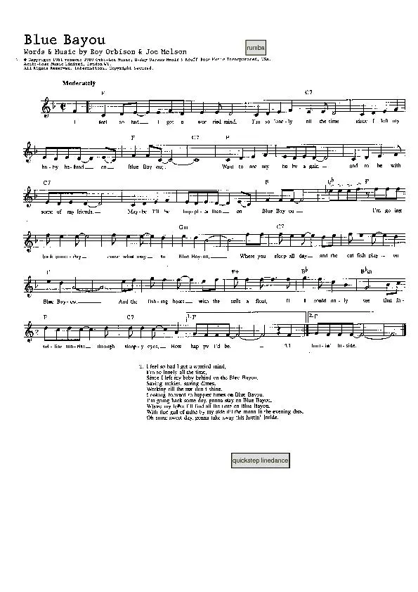 télécharger la partition d'accordéon Blue Bayou (Rumba) au format PDF