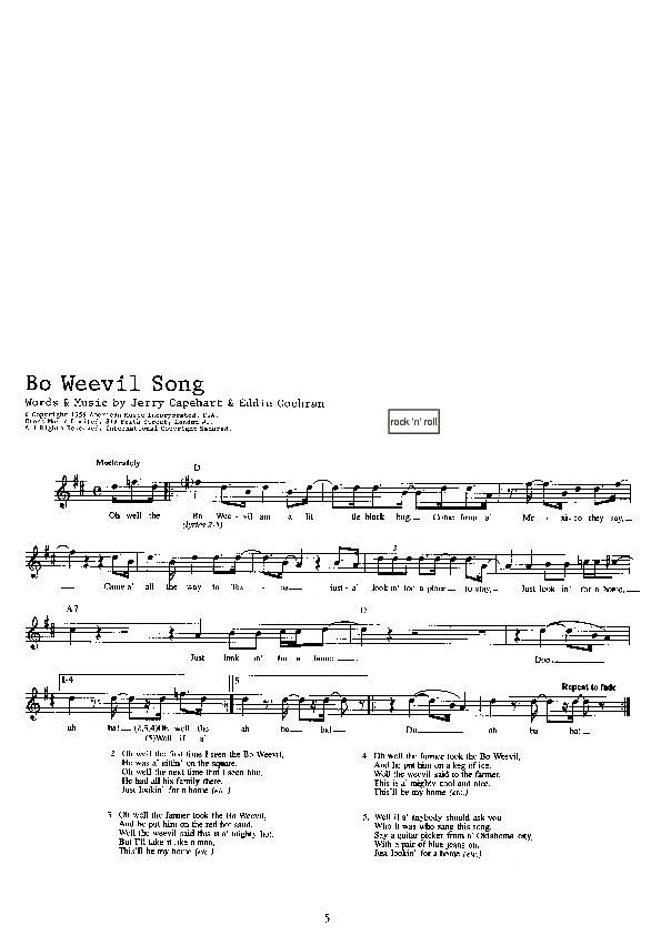télécharger la partition d'accordéon Bo Weevil song (Rock and Roll) au format PDF