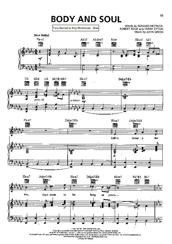 télécharger la partition d'accordéon Body and soul (Chant : Tony Bennett / Amy Winehouse) (Slow) au format PDF