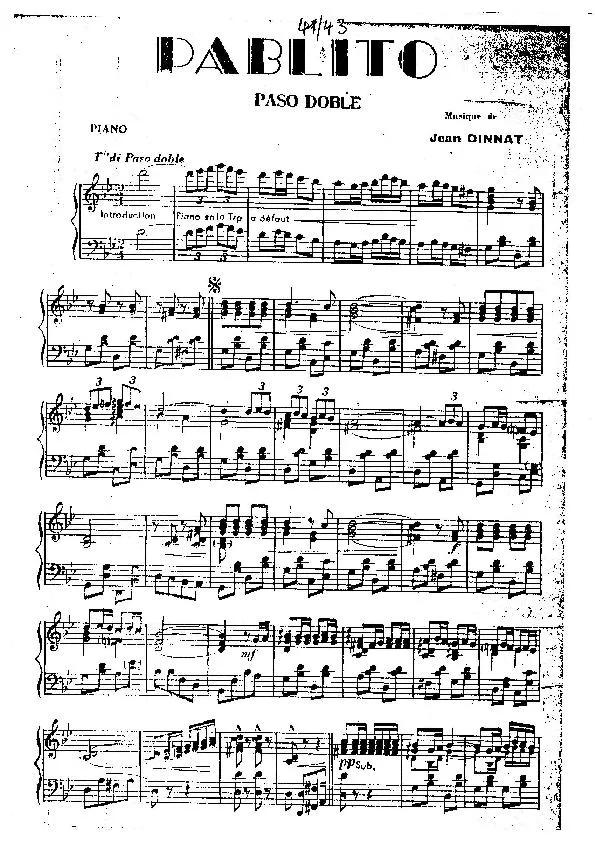 télécharger la partition d'accordéon Pablito (Paso Doble) (Partie : Piano) au format PDF