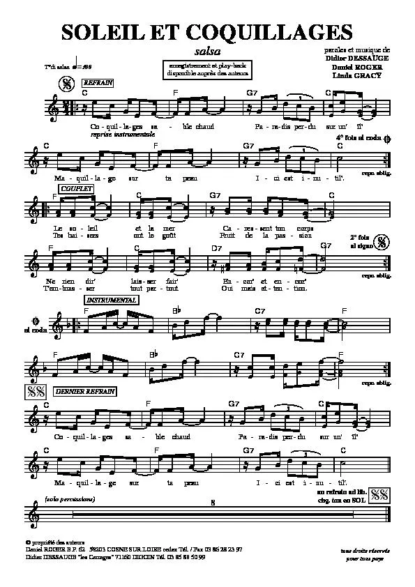 télécharger la partition d'accordéon Soleil et coquillages (Salsa) au format PDF
