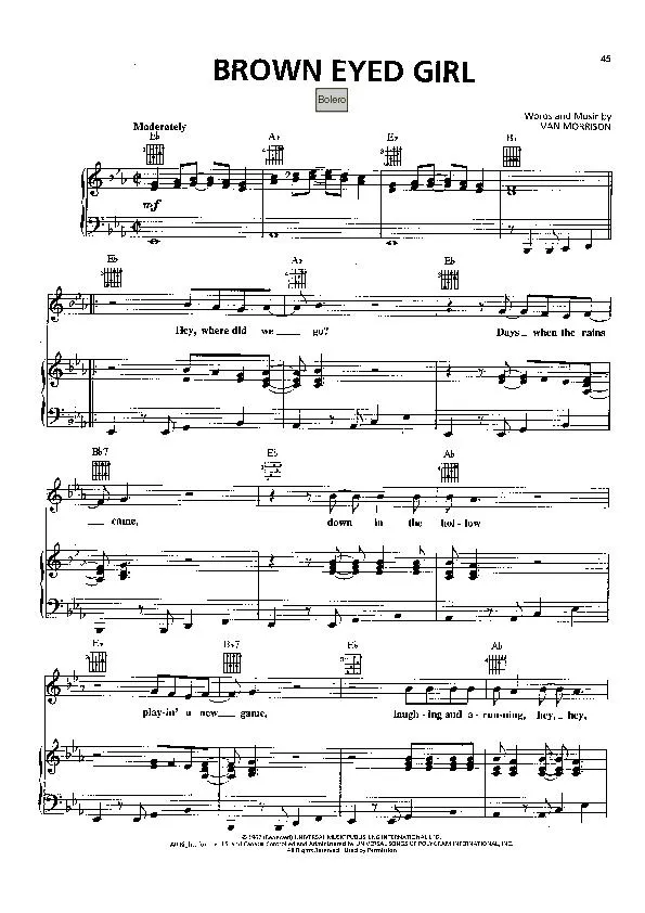 télécharger la partition d'accordéon Brown eyed girl (Boléro) au format PDF