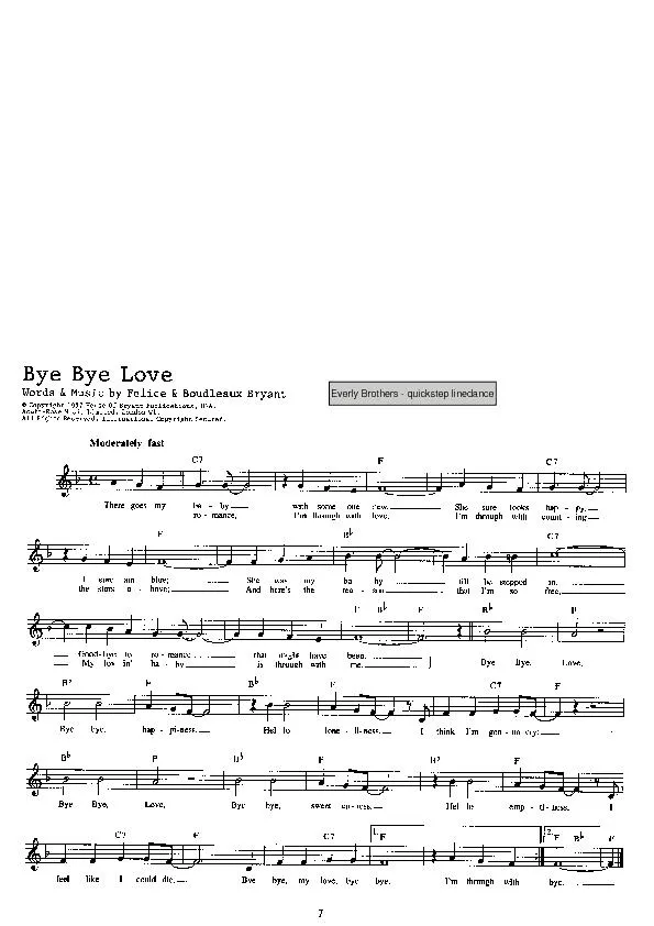 télécharger la partition d'accordéon Bye bye love (Interprètes : The Everly Brothers) (Quickstep Linedance) au format PDF