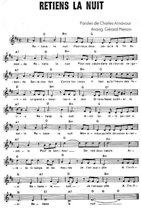 télécharger la partition d'accordéon Retiens la nuit (Chant : Johnny Hallyday) (Arrangement : Gérard Merson) au format PDF