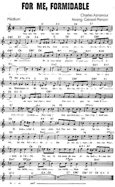 télécharger la partition d'accordéon For me Formidable (Arrangement : Gérard Merson) au format PDF