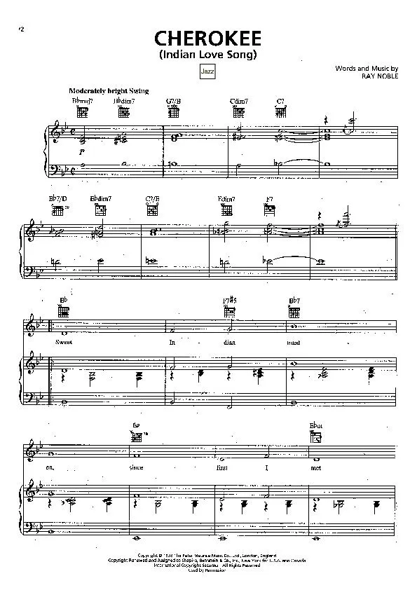 télécharger la partition d'accordéon Cherokee (Indian love song) (Jazz Swing) au format PDF