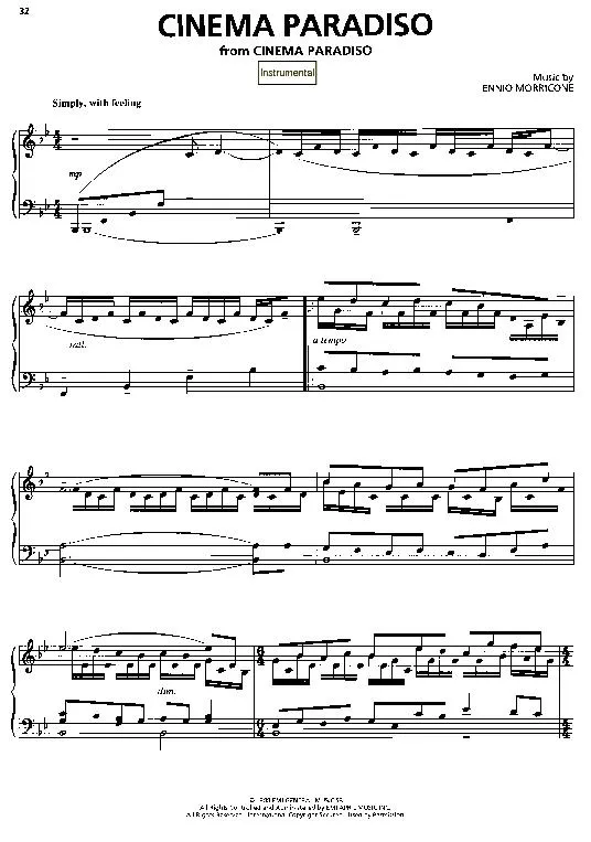 télécharger la partition d'accordéon Cinema Paradiso theme (Instrumentale) au format PDF