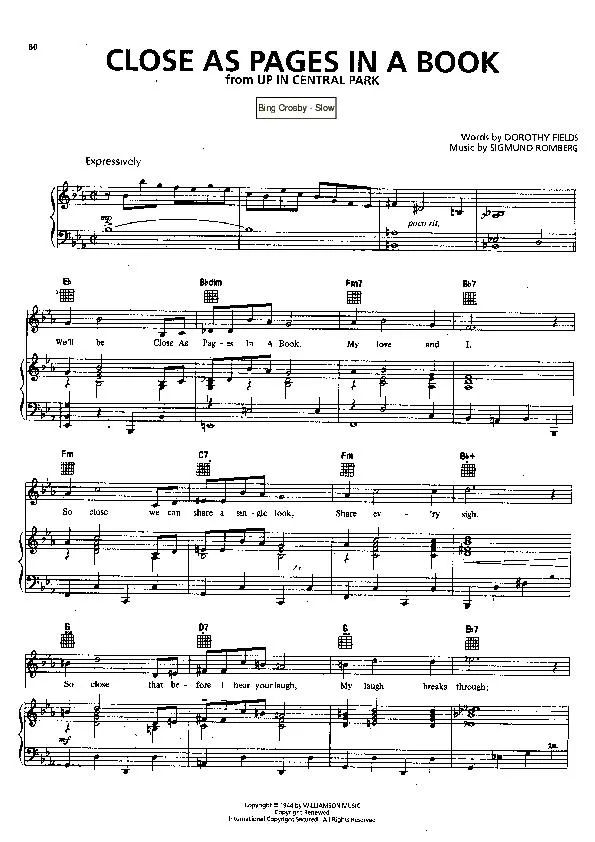 télécharger la partition d'accordéon Close as pages in a book (Du Film : Up in Central Park) (Chant : Bing Crosby) (Slow) au format PDF