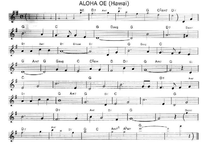 télécharger la partition d'accordéon Aloha Oe (Hawaï) (Tango) au format PDF