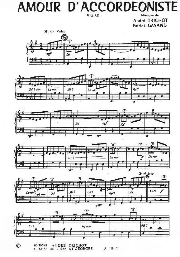 télécharger la partition d'accordéon Amour d'accordéoniste (Valse Musette) au format PDF