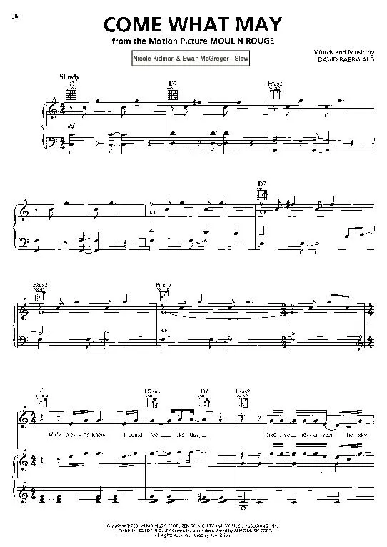 télécharger la partition d'accordéon Come what may (Du Film : Moulin rouge) (Chant : Nicole Kidman et Ewan McGregor) (Slow) au format PDF