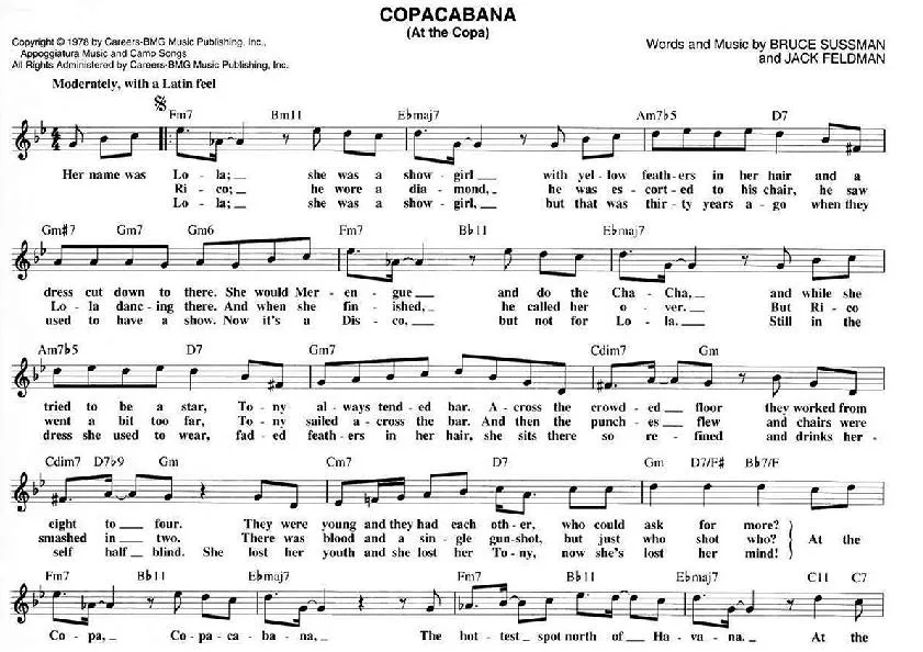 télécharger la partition d'accordéon Copacabana (At the Copa) (Samba) au format PDF