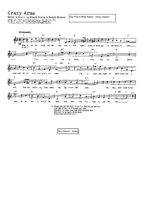 télécharger la partition d'accordéon Crazy arms (Chant : Ray Price & Willie Nelson) (Swing Madison) au format PDF