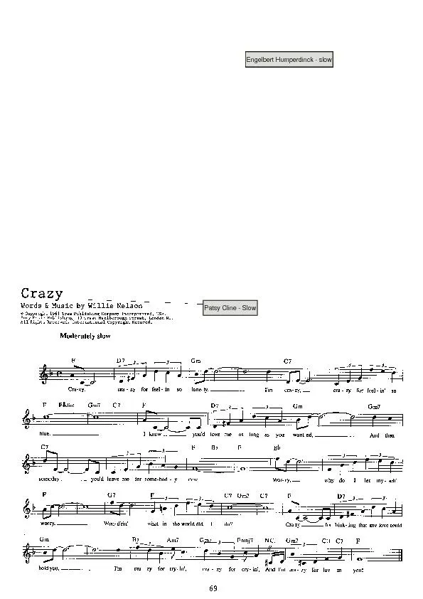 télécharger la partition d'accordéon Crazy (Chant : Patsy Cline) (Slow) au format PDF