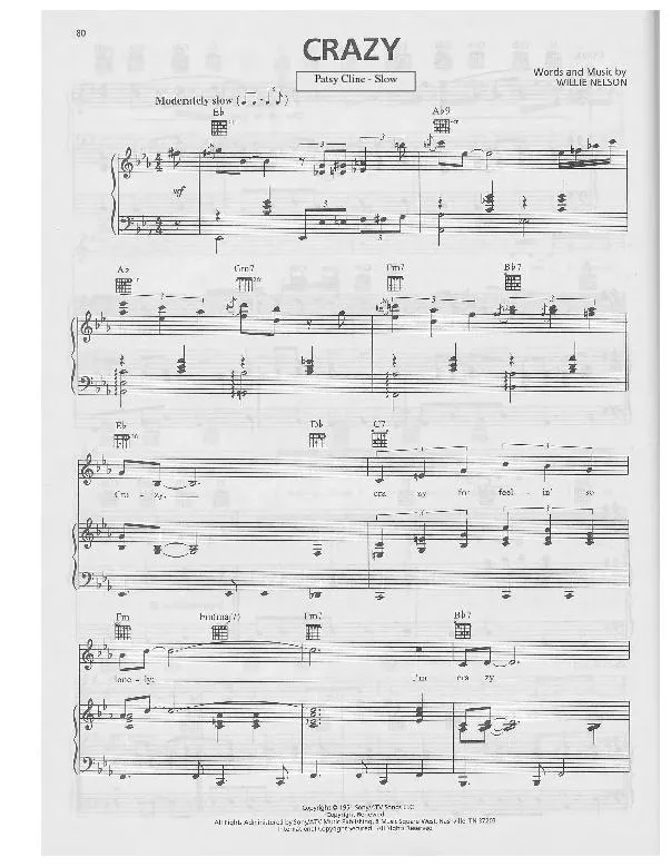 télécharger la partition d'accordéon Crazy (Chant : Patsy Cline) (Slow) au format PDF