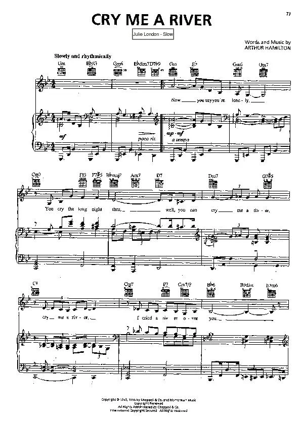 télécharger la partition d'accordéon Cry me a river (Chant : Julie London) (Slow) au format PDF
