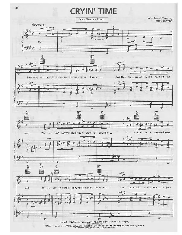 télécharger la partition d'accordéon Cryin' time (Rumba) au format PDF