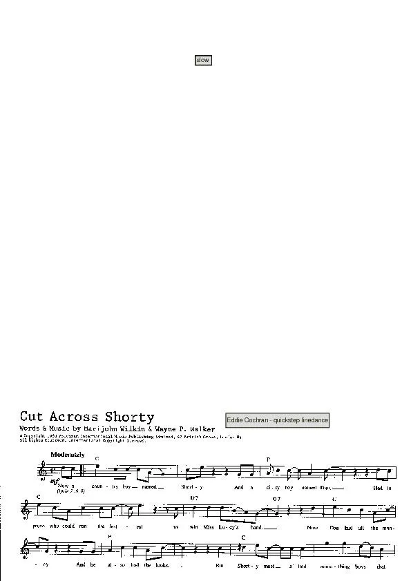 télécharger la partition d'accordéon Cut across shorty (Chant : Eddie Cochran) (Quickstep Linedance) au format PDF
