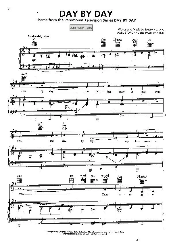 télécharger la partition d'accordéon Day by day (Du Film : Day by day) (Chant : June Hutton) (Slow) au format PDF