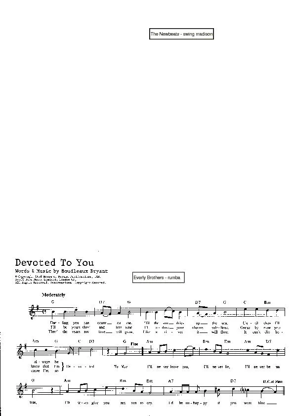 télécharger la partition d'accordéon Devoted to you (Interprètes : The Everly Brothers) (Rumba) au format PDF