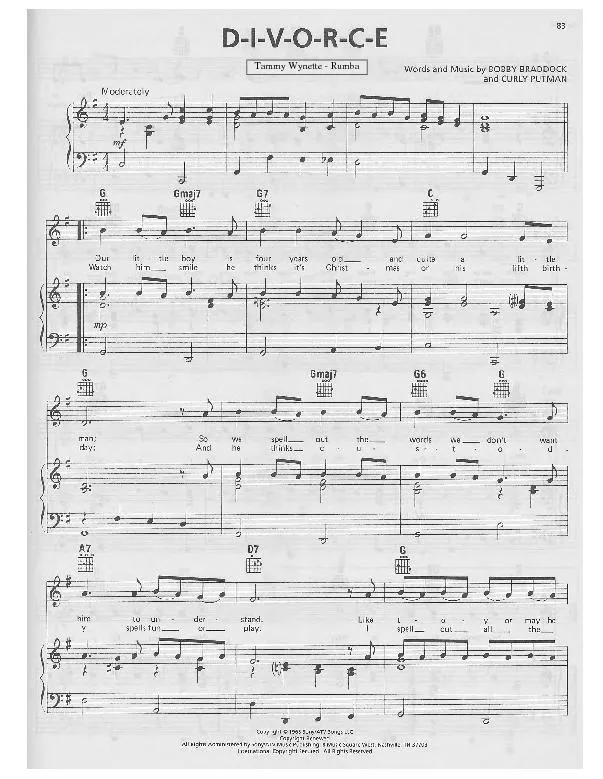 télécharger la partition d'accordéon Divorce (Chant : Tammy Wynette) (Rumba) au format PDF