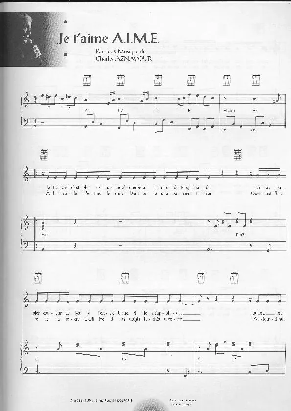télécharger la partition d'accordéon Je t'aime A.I.M.E. (Pop) au format PDF