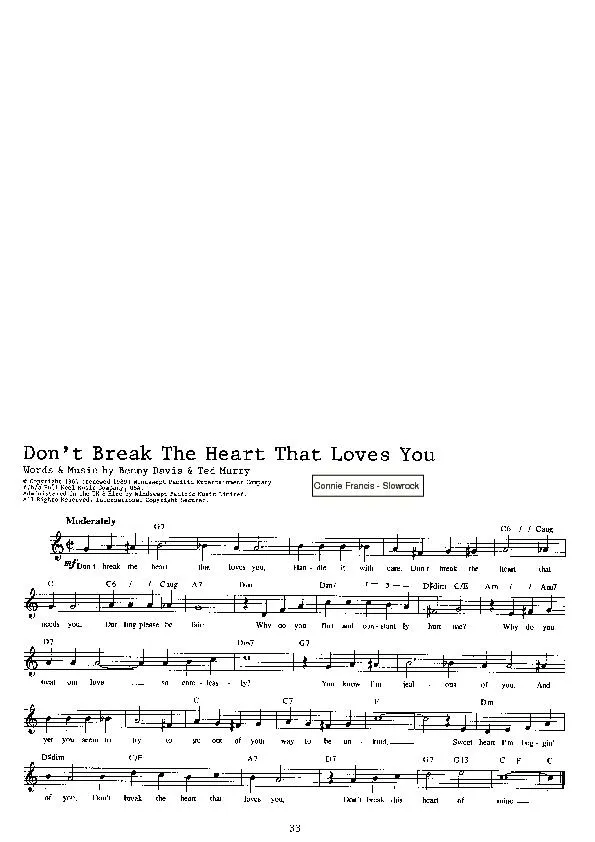 télécharger la partition d'accordéon Don't break the heart that loves you (Chant : Connie Francis) (Slow Rock) au format PDF