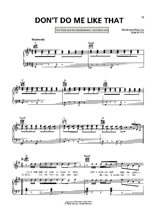 télécharger la partition d'accordéon Don't do me like that (Interprètes : Tom Petty and The Heartbreakers) (Soul Disco Rock) au format PDF