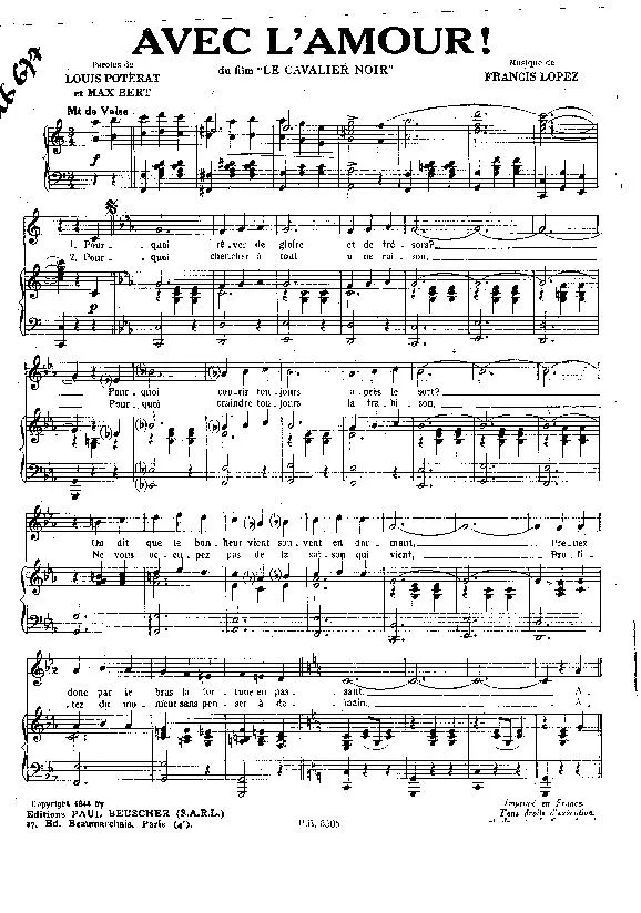 télécharger la partition d'accordéon Avec l'amour (Du Film : Le Cavalier Noir) (Chant : Georges Guétary) (Valse) au format PDF