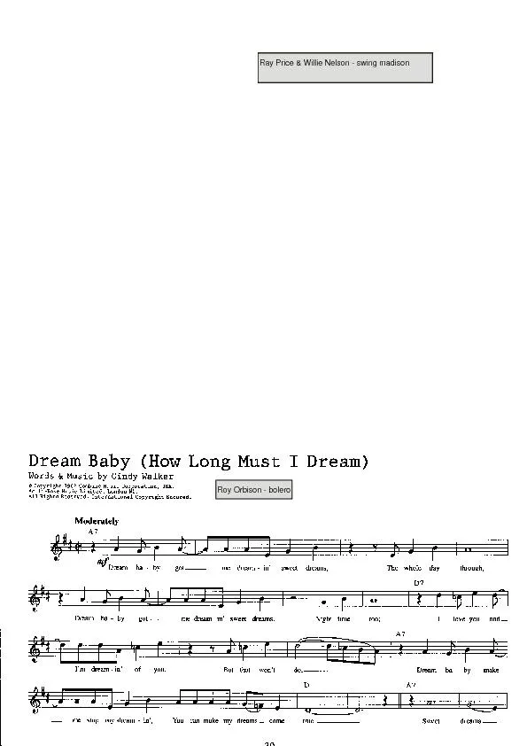 télécharger la partition d'accordéon Dream baby (How long must I dream) (Chant : Roy Orbison) (Boléro) au format PDF