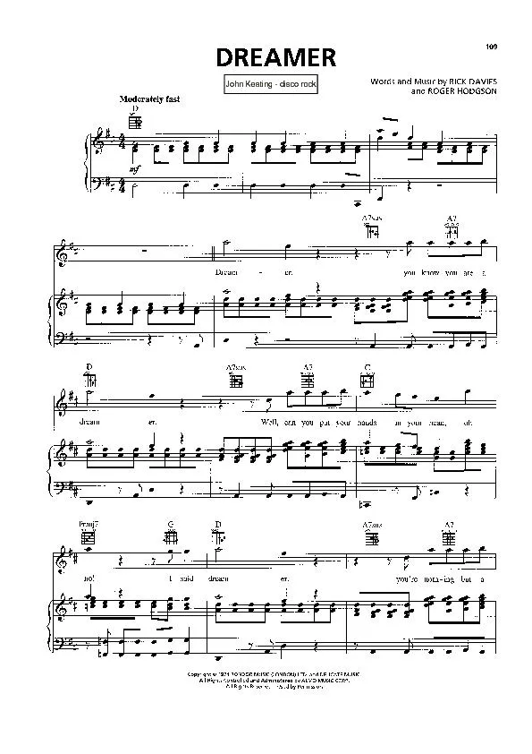 télécharger la partition d'accordéon Dreamer (Chant : John Keating) (Disco Rock) au format PDF