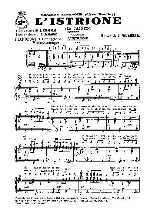 télécharger la partition d'accordéon L'Istrione (Le Cabotin) (Partie : Piano Conducteur) au format PDF
