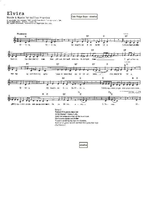 télécharger la partition d'accordéon Elvira (Interprètres : Oak Ridge Boys) (Slow Fox-Trot) au format PDF