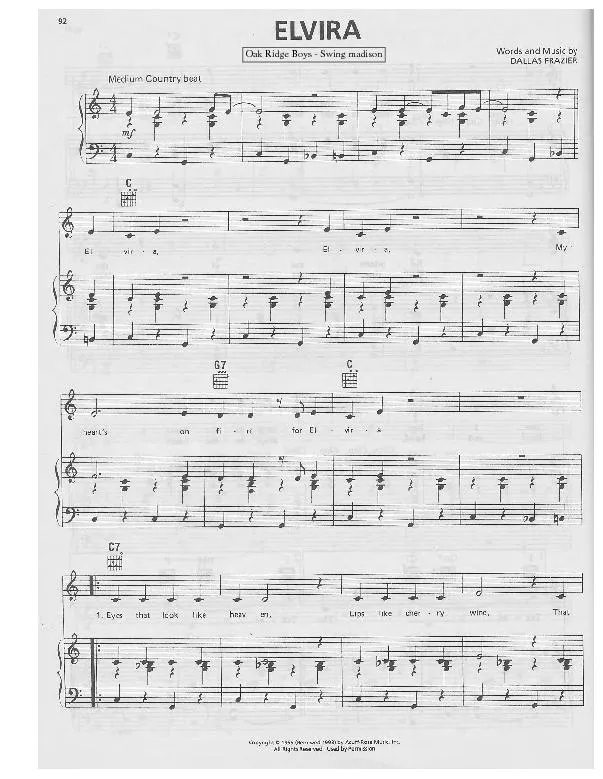 télécharger la partition d'accordéon Elvira (Interprètes : Oak Ridge Boys) (Slow Fox-Trot) au format PDF