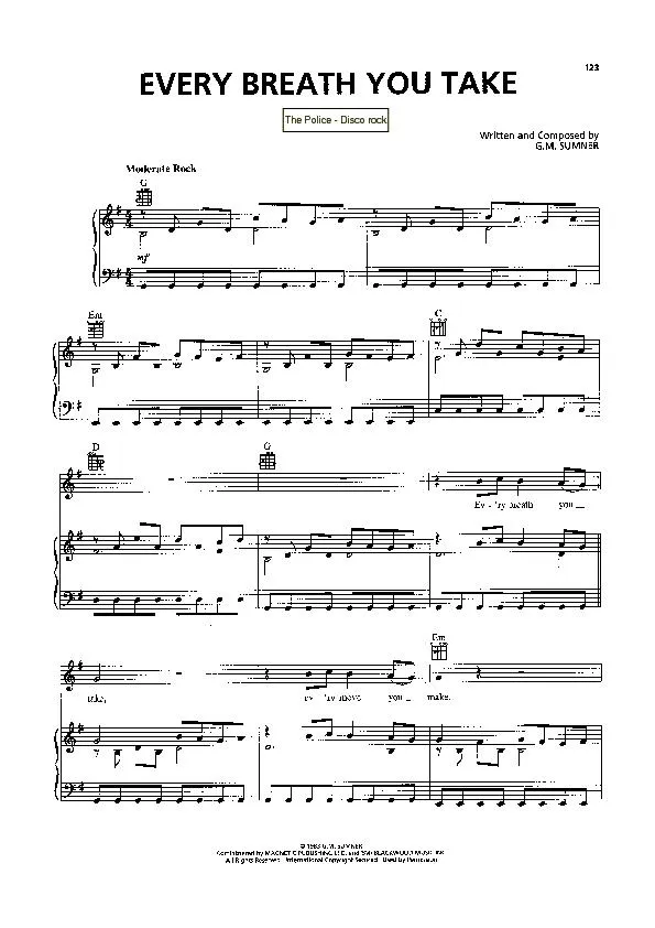 télécharger la partition d'accordéon Every breath you take (Interprètes : The Police) (Disco Rock) au format PDF