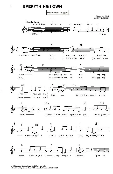 télécharger la partition d'accordéon Everything I own (Chant : Boy George) (Reggae) au format PDF