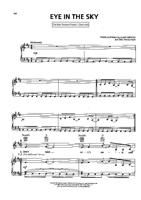 télécharger la partition d'accordéon Eye in the sky (Interprètes : The Alan Parsons Project) (Disco Rock) au format PDF