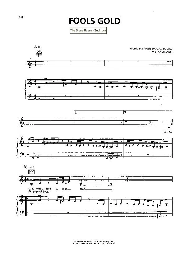 télécharger la partition d'accordéon Fools gold (Interprètes : The Stone Roses) (Soul Rock) au format PDF