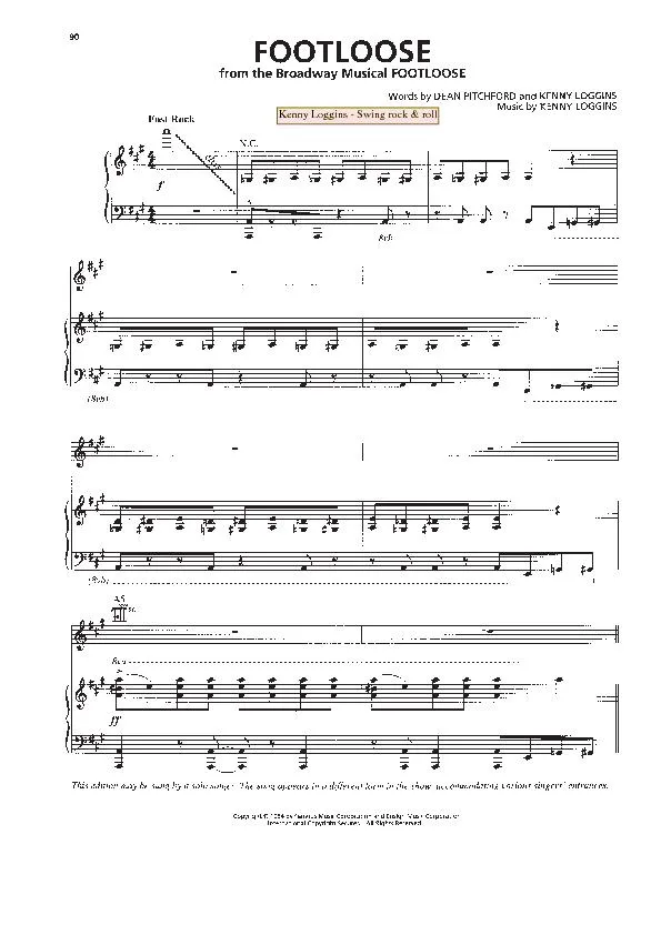 télécharger la partition d'accordéon Footloose (Du Film: Footloose) (Chant : Kenny Loggins) (Swing Rock and Roll) au format PDF
