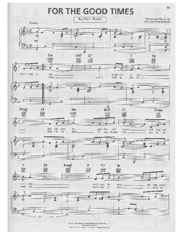 télécharger la partition d'accordéon For the good times (Chant : Ray Price) (Rumba) au format PDF
