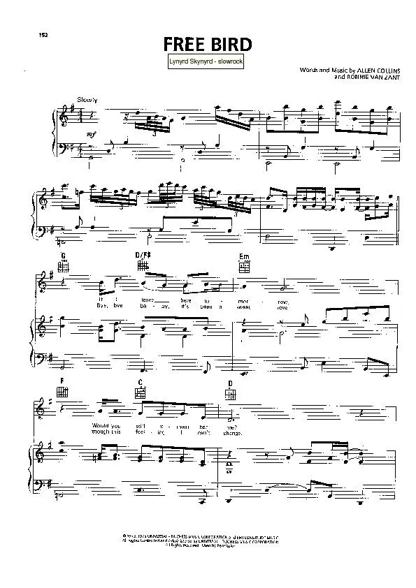 télécharger la partition d'accordéon Free bird (Interprètes : Lynyrd Skynyrd) (Slow Rock) au format PDF