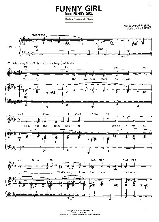 télécharger la partition d'accordéon Funny girl theme au format PDF