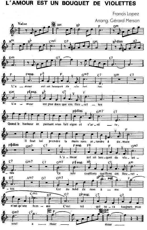 télécharger la partition d'accordéon L'amour est un bouquet de violettes (Arrangement : Gérard Merson) (Valse) au format PDF