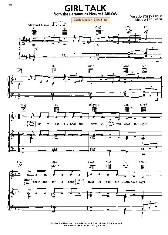 télécharger la partition d'accordéon Girl talk (Du Film : Harlow) (Chant : Mark Winkler) (Slow Blues) au format PDF