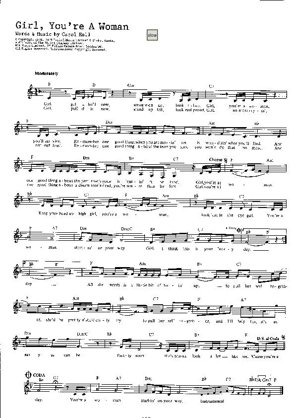 télécharger la partition d'accordéon Girl You're a woman (Slow) au format PDF